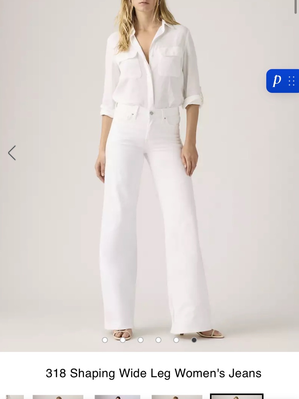NWT Levi’s Women’s 318 Shaping Wide Leg Jeans Size 27 X 30 Clean White Mid Rise - Picture 5 of 9